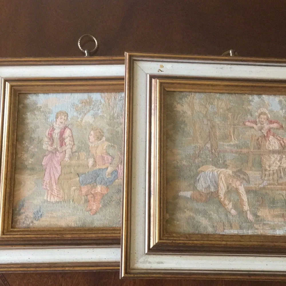 2 Vintage Tapestry Pictures Romantic Victorian Wall Art Sungott Art Studios NY